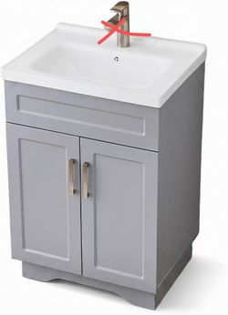 #D Bathroom Vanity with Ceramic Sink, Bathroom Vanity Cabinet with 2 Doors, 24 Inches Wooden Cabinet with Sink, Grey $ 120