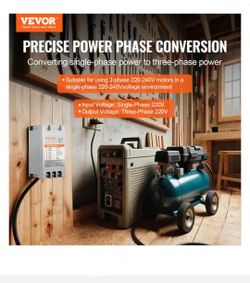 VEVOR
Phase Converter 7.5HP 23 Amp 220-Volt 1 Phase to 3 Phase Digital Phase Shifter 