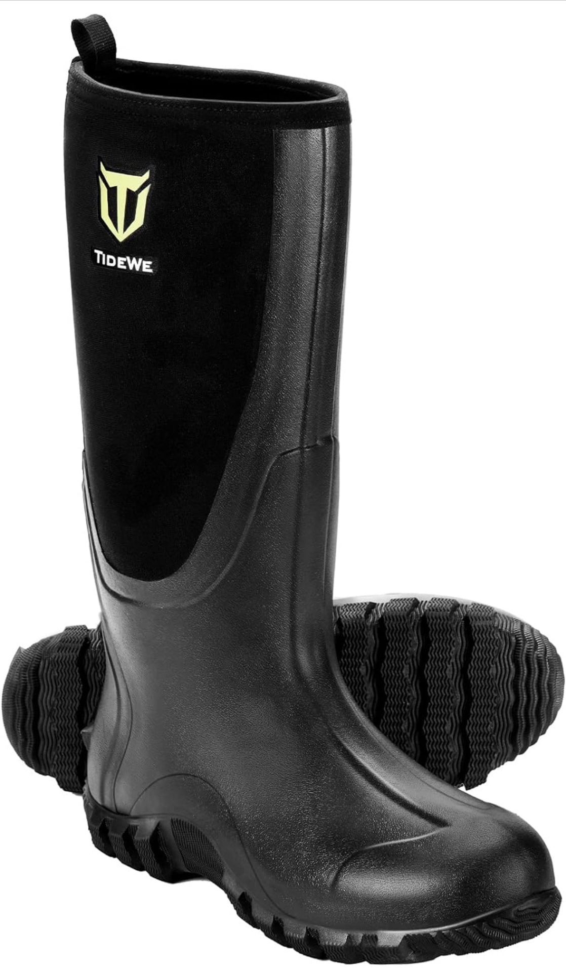 🔥 TIDEWE Rubber Boots for Men Multi-Season, Waterproof Rain Boots w/ Steel Shank, 6mm Neoprene Sturdy Rubber Outdoor Hunting (Black, Men’s Size 9)🔥