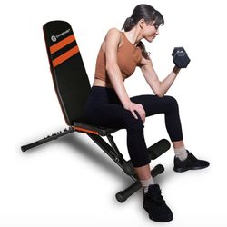 Gymenist Exercise Bench Adjustable Foldable Compact Workout Weight Bench Easy To Carry NO ASSEMBLY NEEDED, Black-Orange
