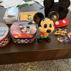 Lot of Disney Vintage Items: Mickey Lunch Box, Minnie Hat,Peter Pan book, Little