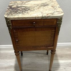 French Provincial Marble-Topped Cabinet with Ceramic Lining and Brass Corner Trim