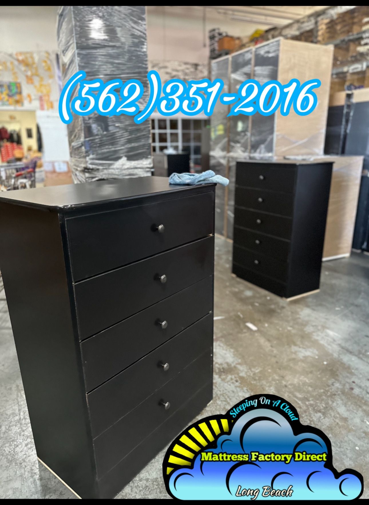 Black Five Drawer Compressed Wood Chest Dresser