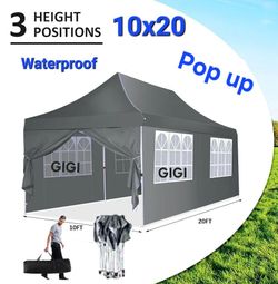 10x20 Pop Up Canopy with Sidewalls and Windows, Easy Up Outdoor Instant Canopy Tent for Parties, Adjustable Waterproof Canopy with Sand Bags, Stake