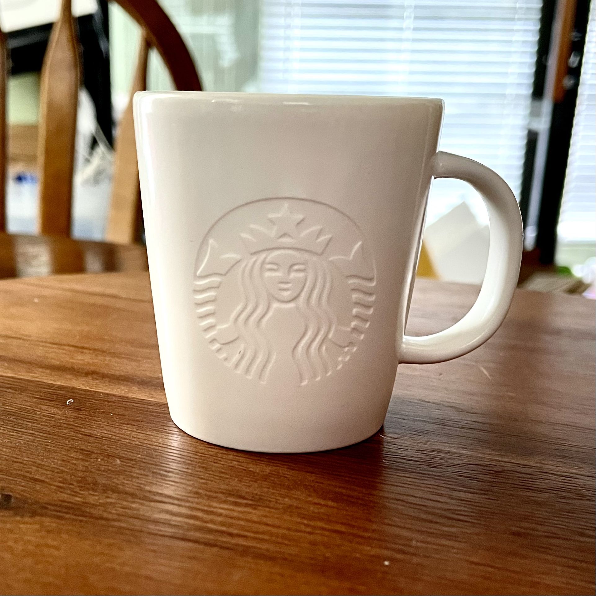 ** No VISIBLE chips, cracks, flea bites, or crazing. The Starbucks 3 oz. Demitasse Espresso Cup features a white design with an embossed mermaid lo