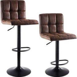 SUPERJARE Bar Stools Set of 2 - Rustic Swivel Barstools with Back, Modern Counter Height Chairs for Pub Kitchen, Vintage Brown, Fabric