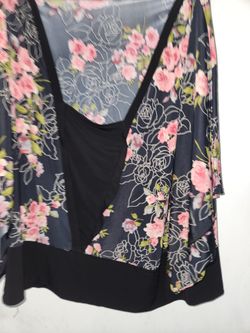 Pink Floral Capelet Overlay Plus Size Blouse