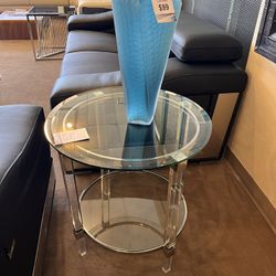 End Table Clear Glass W/Acrylic Legs Stainless Steel Accents 🔥BIG SALE🔥Everything is 50% OFF🔥