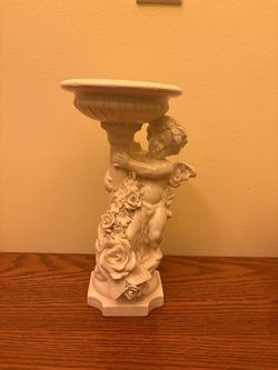 Ceramic Cherub Compote Figurine with Roses