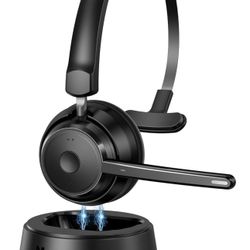 Bluetooth Headset 2024 Upgraded Version, Wireless Headset with AI Noise Canceling Microphone, On Ear Bluetooth Headset with USB Dongle for Office Call