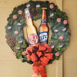 Vintage Christmas Holiday Miller Lite 64 Beer Metal Sign