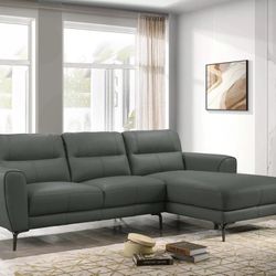 Brand New Grey Leather Modern Style Sectional Sofa 