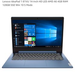 Lenovo IdeaPad 1 81VU 14-Inch HD LED AMD A6 4GB RAM 128GB SSD Win 10 S Mode