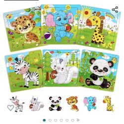 Aitey Set of 6 Toddler Puzzles Ages 2-4, Wooden Jigsaw Puzzles for Kids Ages 3-5, Puzzles for Toddlers 2 3 4 Year Old, Kids Puzzle Toys with Animal Pa