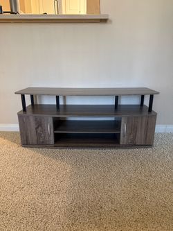 Gray Wood TV Stand with Storage