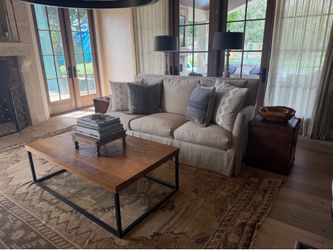 Designer sofa and wooden / iron coffee table
