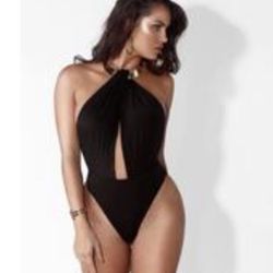 BLACK ATHENA GOLD NECKLACE BODYSUIT