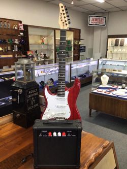 Guitar & Amp Package Left Handed Lyx Pro Guitar Red Finish Great Sound