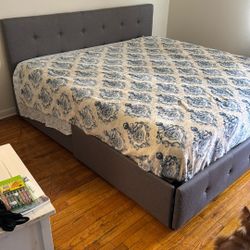 King Size Gray Upholstered Bed And Mattress