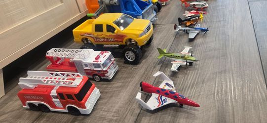 Large Toy Vehicle Bundle: Blippi Truck, Fire Engines, Monster Truck & Airplanes