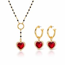 VANESSA MOONEY ‘Cherry Heart’ Rosary Necklace and ‘Ruby Heart’ Hoop Earrings Set
