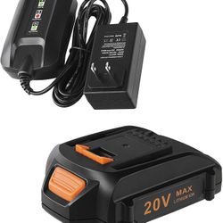 WA3525 Lithium Battery and Charger WA3742 Compatible with Worx 20-Volt Cordless Power Tools