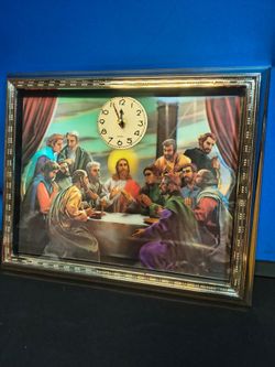 3D "Last Supper" Golden Framed Clock