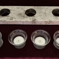 Repurposed Vintage Wooden Curved/Weathered Rack Tea light holder (part of a fishing rod rack?)