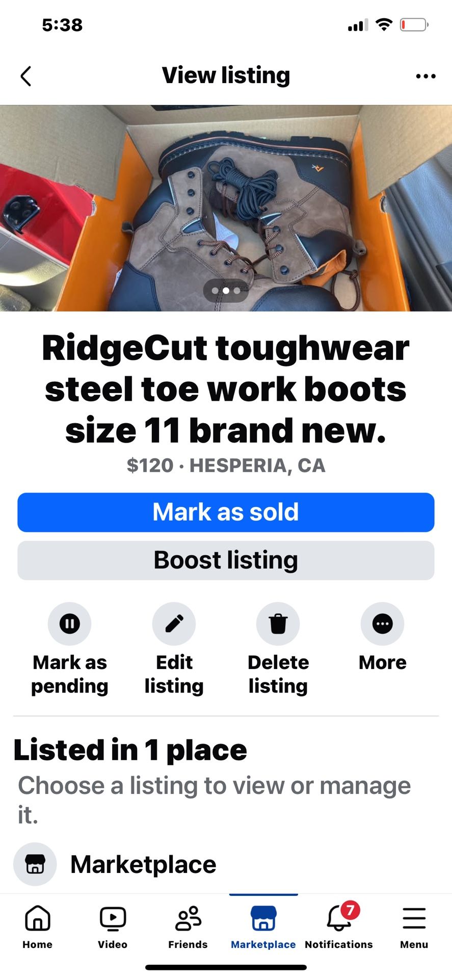 Ridge Cut Toughwear Steel Toe Work Boots Size 11 Brand New.