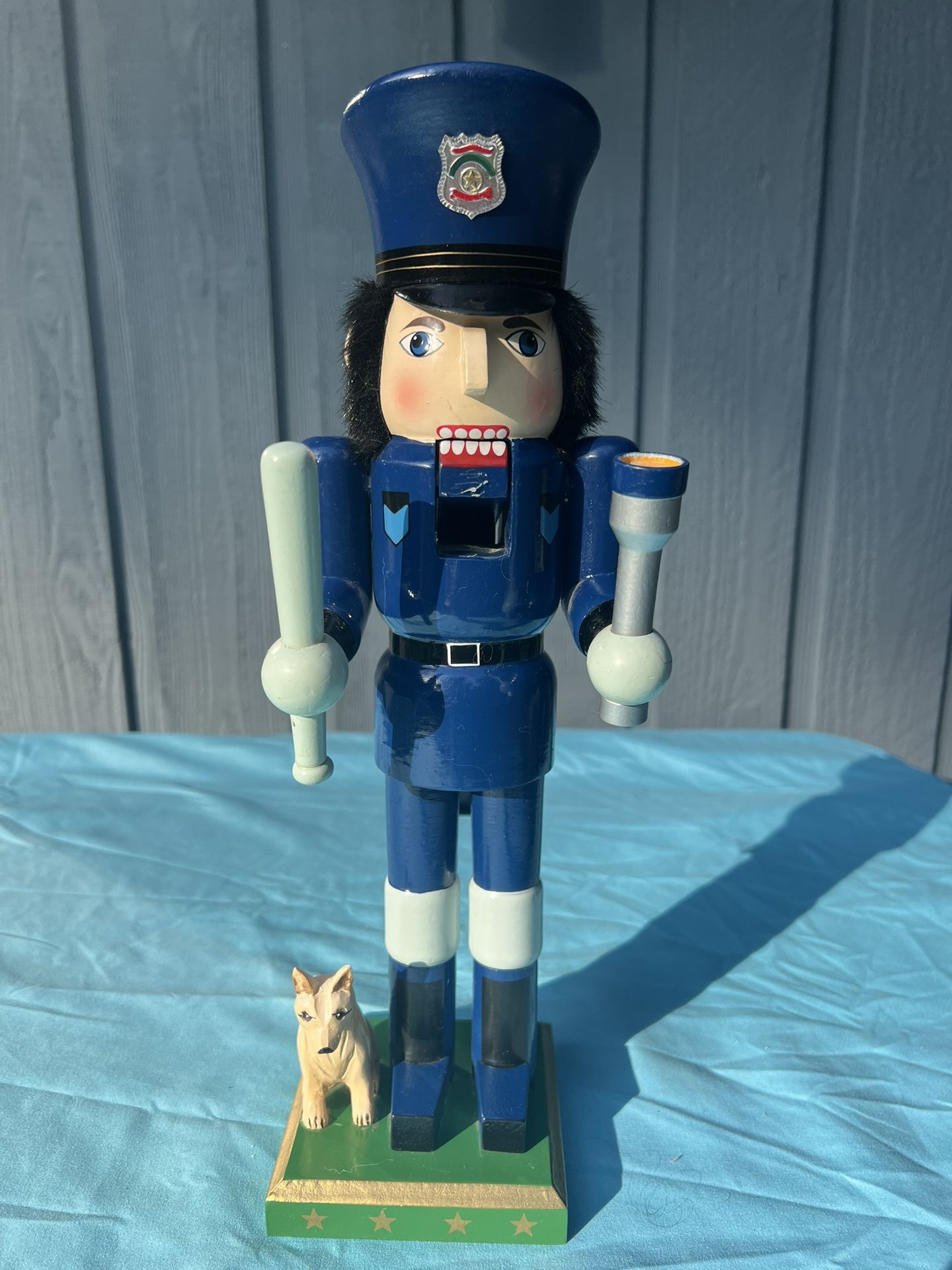 Nutcracker Policeman Billie Club, Flashlight, Dog Figurine Statue