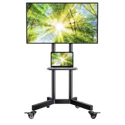 Was 190$ Rolling TV Stand for 32-85 Inch TVs Holds up to 132 Lbs, Height Adjustable Mobile TV Cart with Wheels, Mobile TV Stand with Tray, 