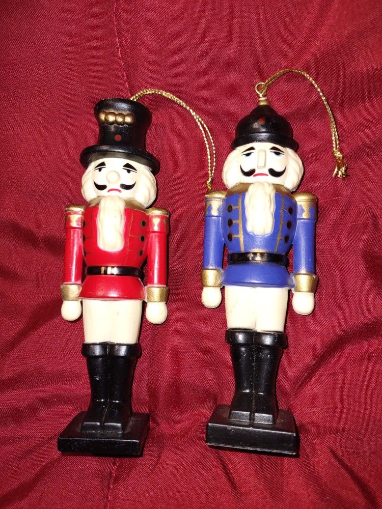 Two Wooden Nutcracker Style Christmas Ornaments
