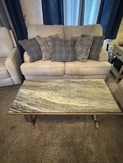 Modern Solid Marble Coffee Table – White & Gold (Surya Nishka)