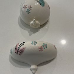 Vintage Hull Pottery 1956 Wall Hanging Butterfly Flowers Lavabo B25 B24 USA Made