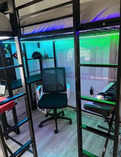 Metal Loft twin bed with desk $99