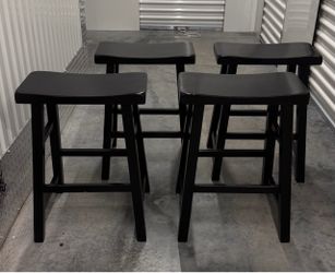 Set of 4 Black Solid-Wood Saddle Seat Counter Stools
