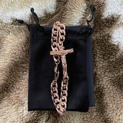 U7 18k Rose gold Plated On Stainless Steel Link Cross Bracelet