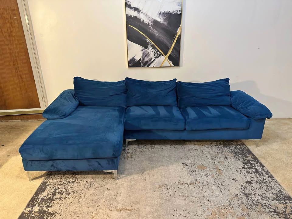 Blue Velvet 3-Seater Sectional Sofa