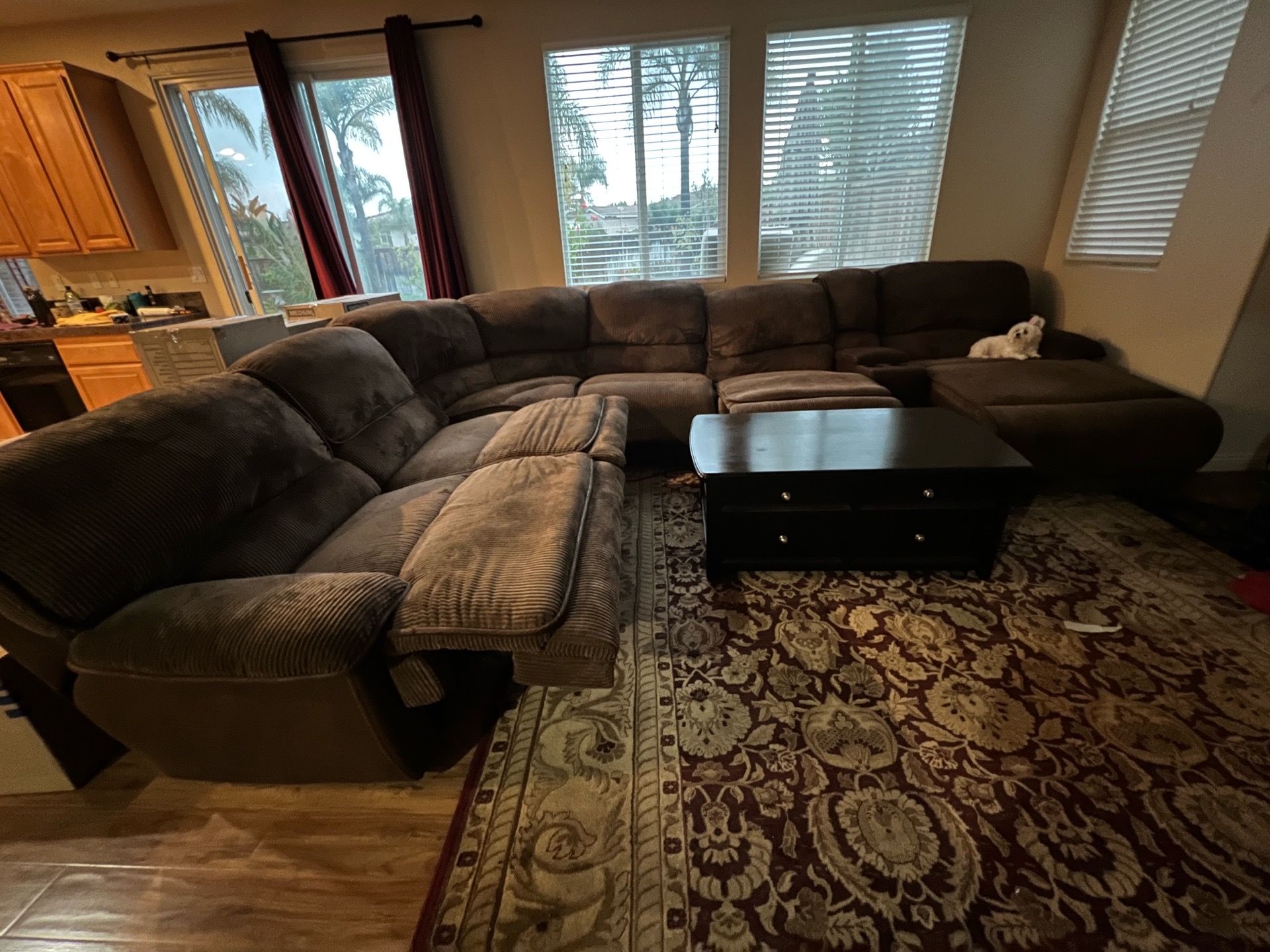 Brown sectional with recliner