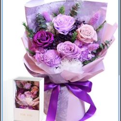 Oerdoh Preserved Flower Bouquet | 5 Forever Purple Roses | Long-Lasting Gift Box
