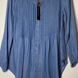 Intro Medium Denim Look Tunic Swing Top