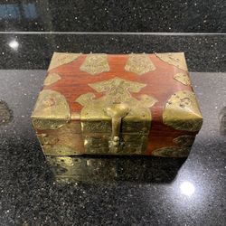 Antique Chinese Hongmu Rosewood Jewelry Box Brass BIndings Mahogany 8Lx3.25Hx5D