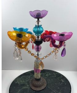 18.5” Colorful  Rainbow Acrylic Jeweled 5-Arm Candelabra
