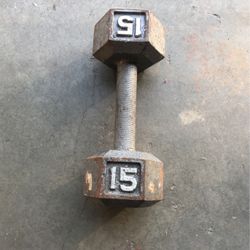 SIngle Barbell 15lb Pound Cast Iron Hex Dumbbell TSA Weight 