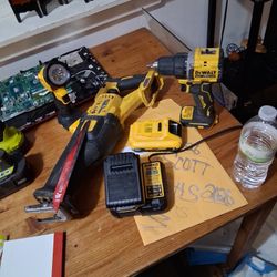 Dewalt 20 Volt Atomic Drill  Flashlight Sawzall2 Batteris And Charger 145 For All 