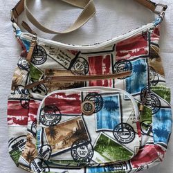 Giani Bernini Canvas Cloth Crossbody Bag.  Vibrant Colors In A Postal Pattern