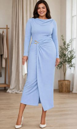 PrettyGarden Long Sleeve Draped Asymmetrical Midi Dress