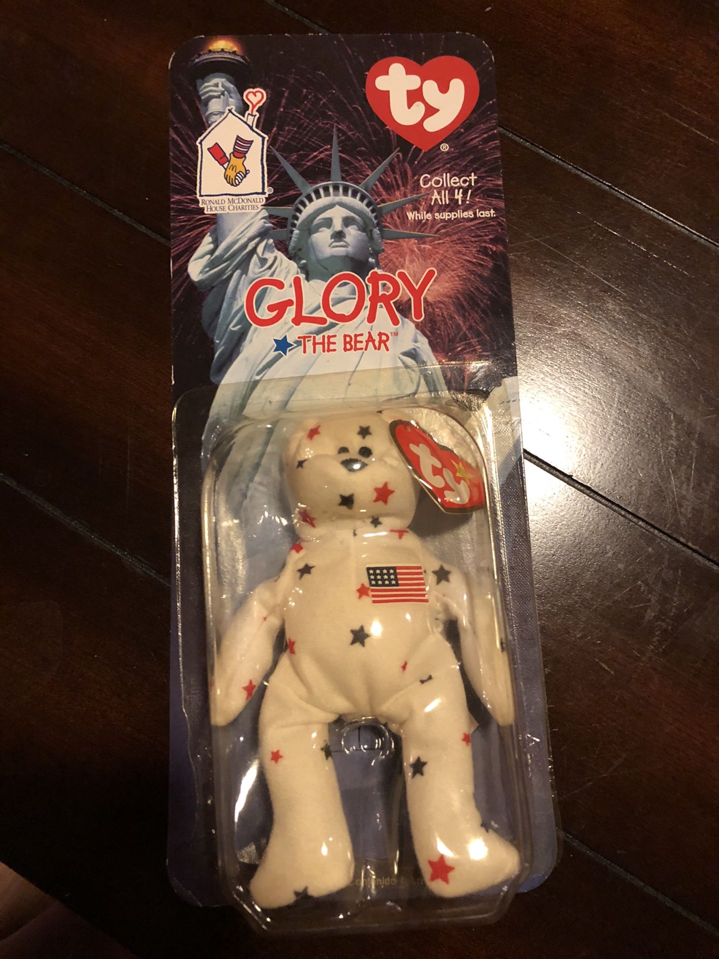 RARE - “Glory” The Bear -1999 McDonalds Ty Beanie Baby with RARE errors 1993/OAKBROOK.