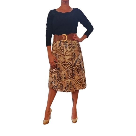 88th & Madison Flowy Chiffon animal/floral print midi skirt elastic waist size M