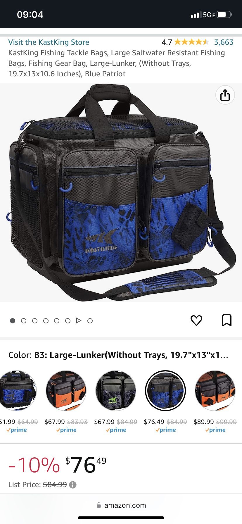 KastKing Fishing Tackle Bags, Large Saltwater Resistant Fishing Bags,  Fishing Gear Bag, Large-Lunker, (Without Trays, 19.7x13x10.6 Inches), Blue